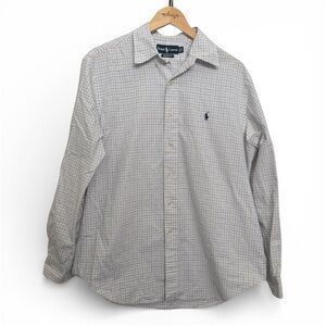 Ralph Lauren Shirt Mens 16.5 34/35 Classic Fit Blue White Check Long Sleeve Logo